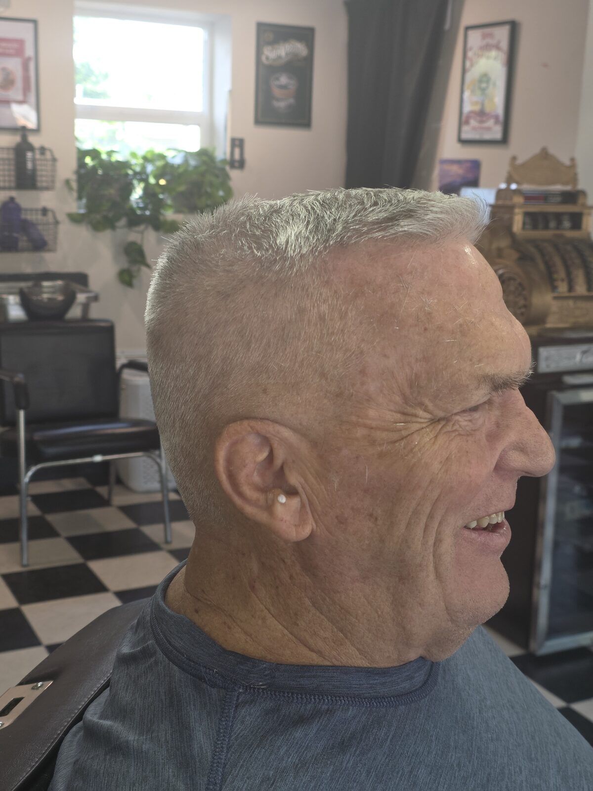 Crew cut with clean taper at Quincy Barbers